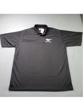 Vintage Mustang Polo Shirt Men Size XL Black Car Racing Ford Blue Pointe